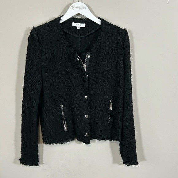 IRO Paris Agnette Black Boucle Jacket Button Down collarless Sz 40 US 8 - Picture 4 of 14